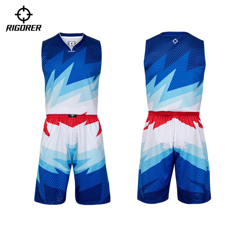 White Red Blue Custom Sublimated Basketball Uniform Packages | YoungSpeeds Womens